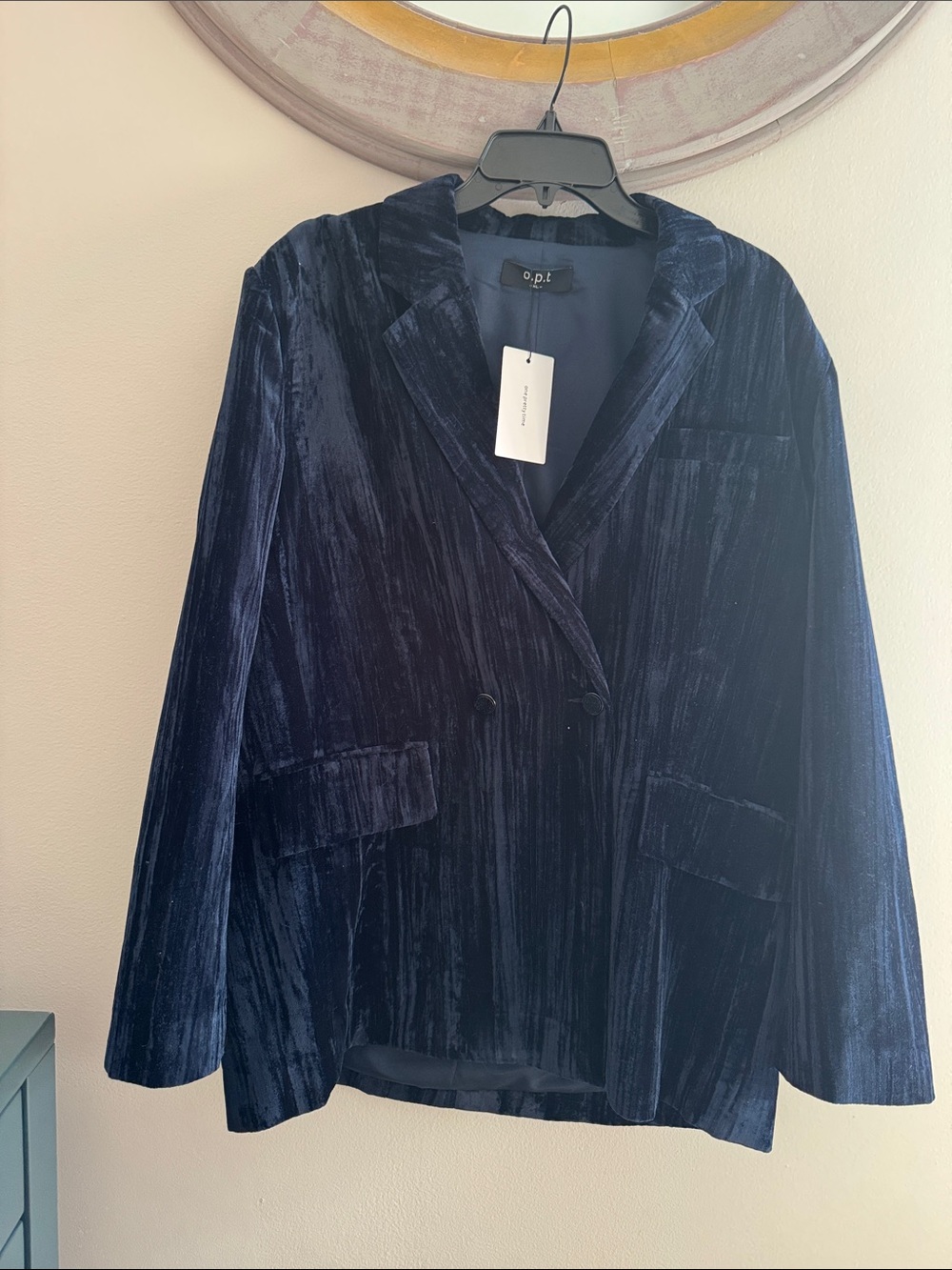 OPT Women's Navy Velvet Blazer Jacket